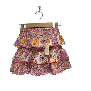 Marlow Floral Tiered Mini Skirt - Pink and Orange - size 6-7
